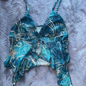 Teal Paisley V-Neck Sleeveless Women's Top